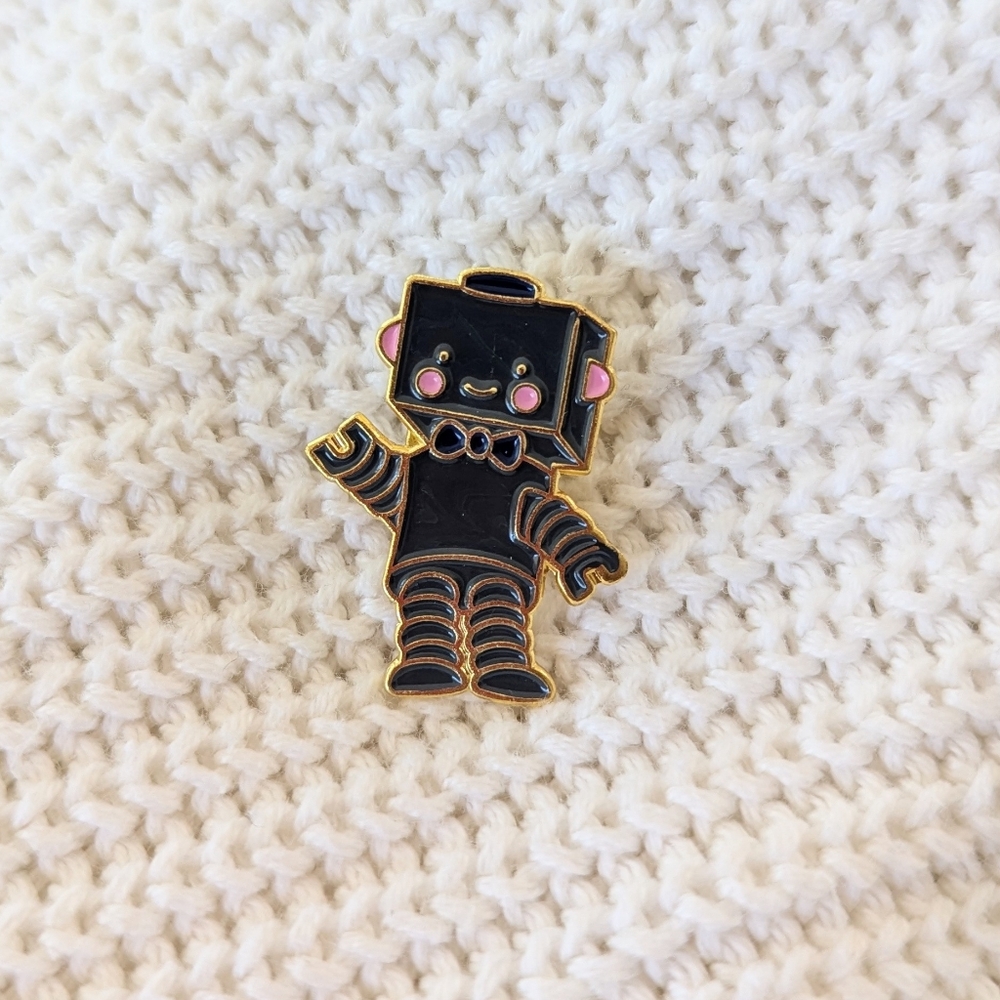 Brand New Happy Face Robot Enamel Pin Cartoon Kawaii Smiley Programmer